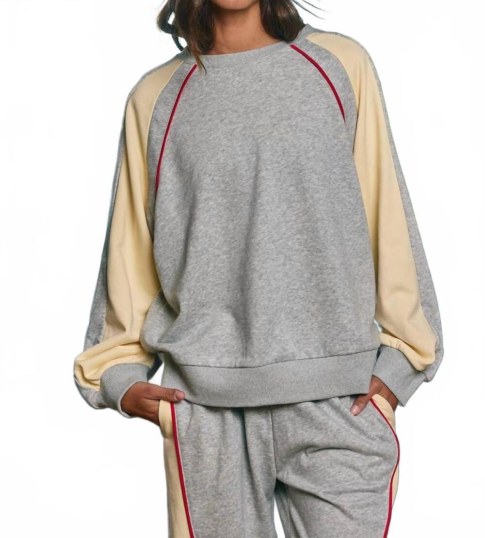 NEW BUCKETLIST piping details color-block knit pullover top in heather grey